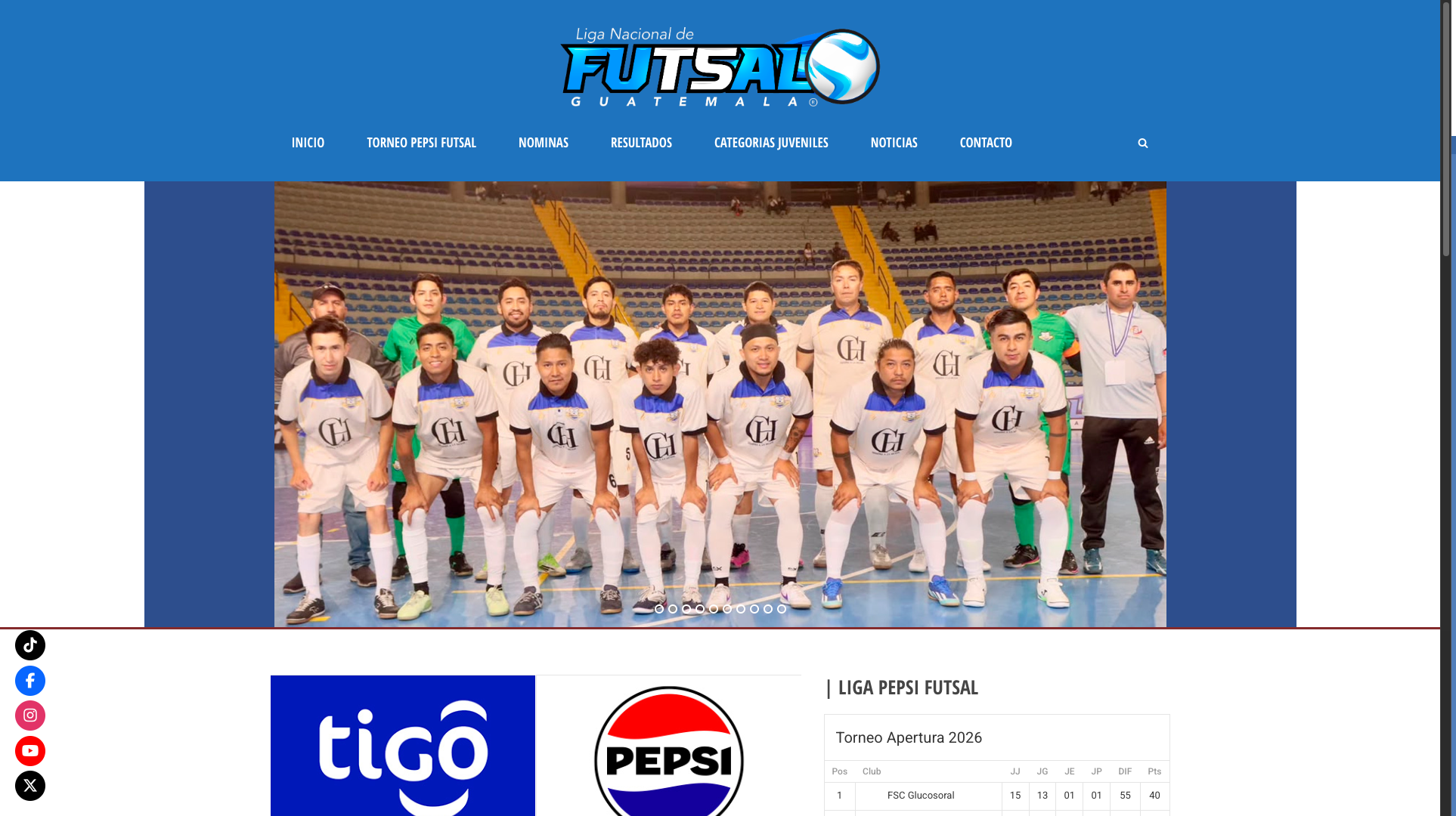 Captura del sitio anterior de Liga de Futsal Guatemala, pendiente de publicar