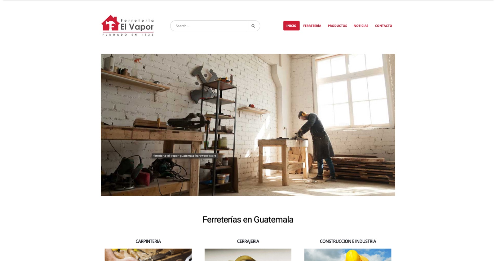 Sitio anterior de Ferretería El Vapor: encabezado genérico, buscador poco visible y una sola imagen estática